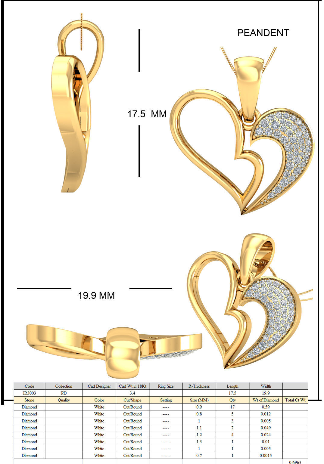 Solitaire Women Heart Pendant 3dm STL OBJ FBX Renders Details 3D print model_4