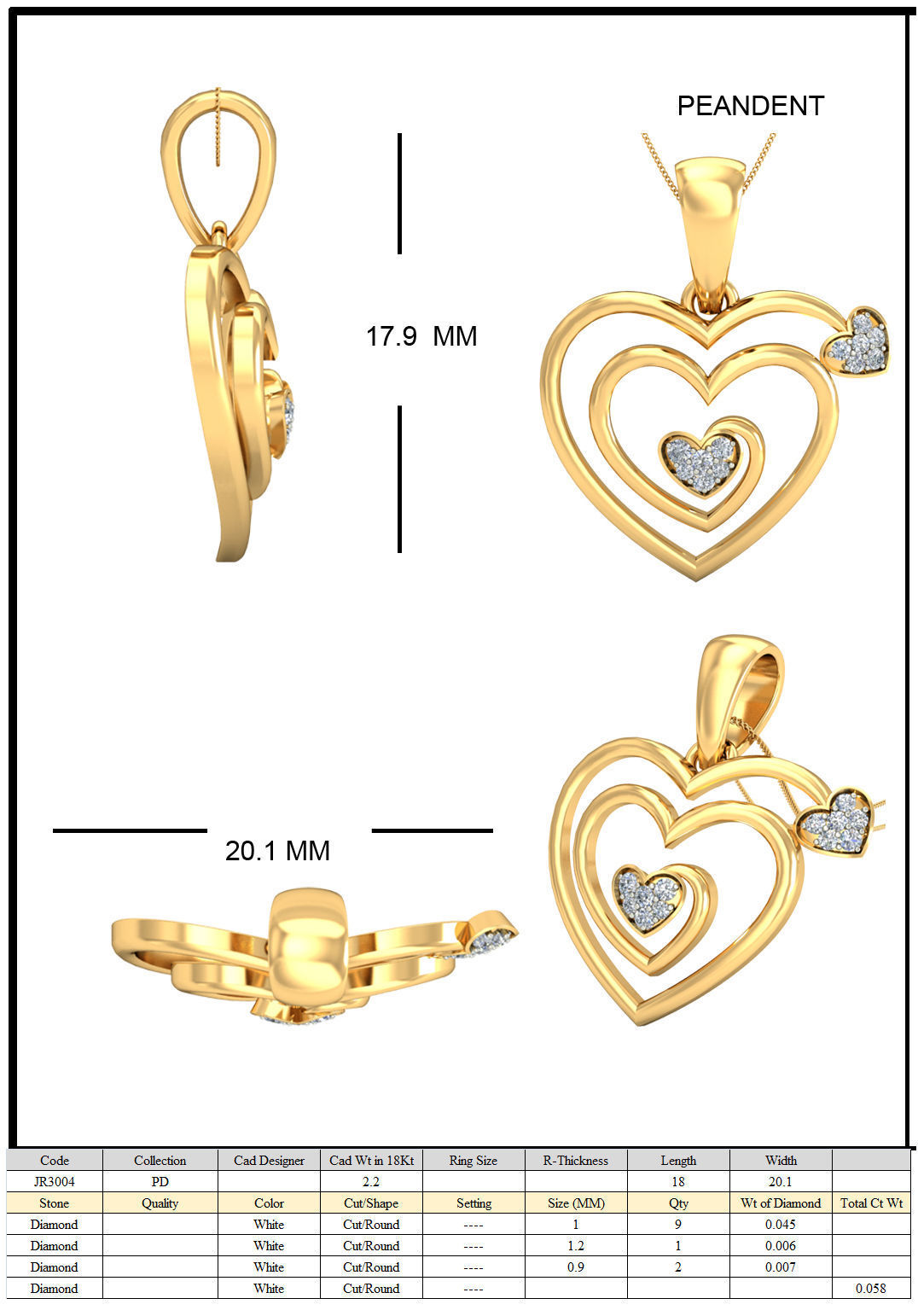 Solitaire Women Heart Pendant 3dm STL OBJ FBX Renders Details 3D print model_4