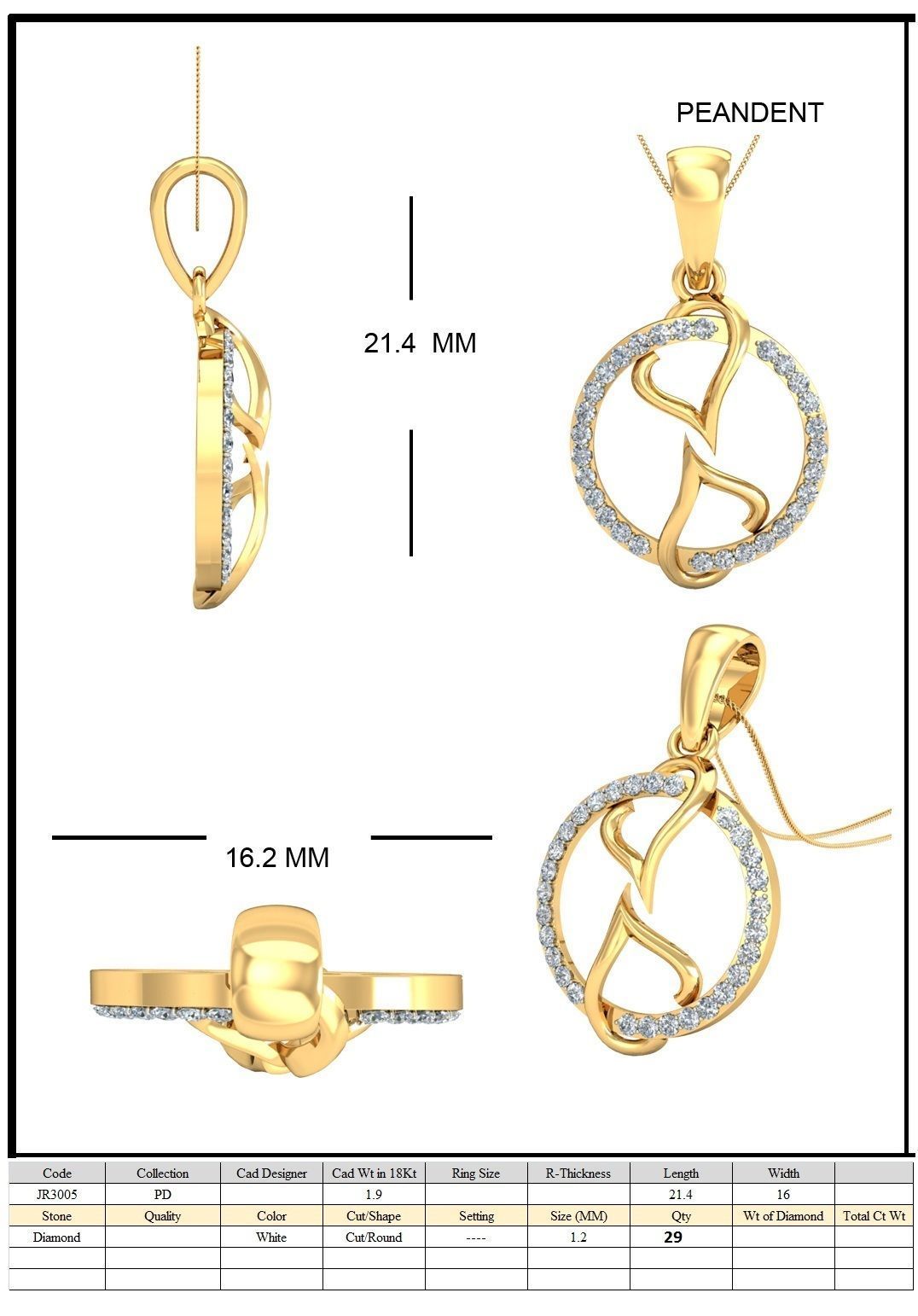 Solitaire Women Heart Pendant 3dm STL OBJ FBX Renders Details 3D print model_4