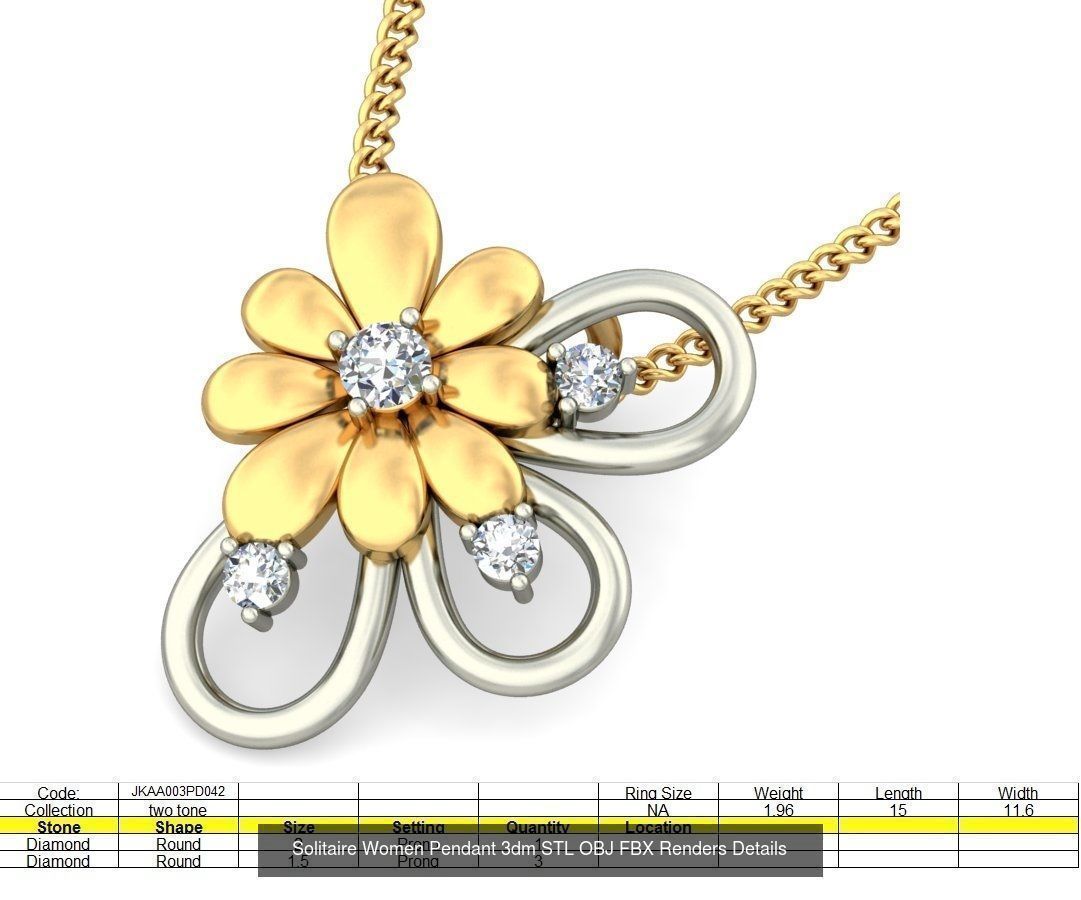 150 Solitaire Women Pendant 3dm STL OBJ FBX Renders Collection _48