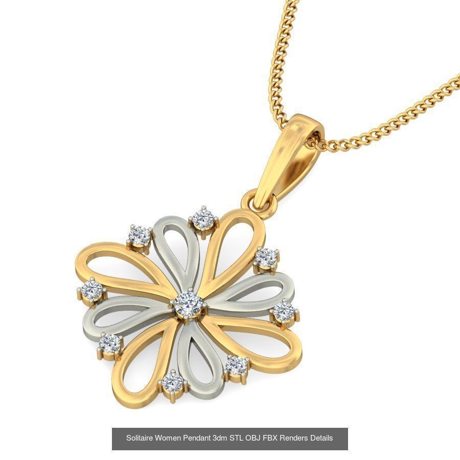 150 Solitaire Women Pendant 3dm STL OBJ FBX Renders Collection _21