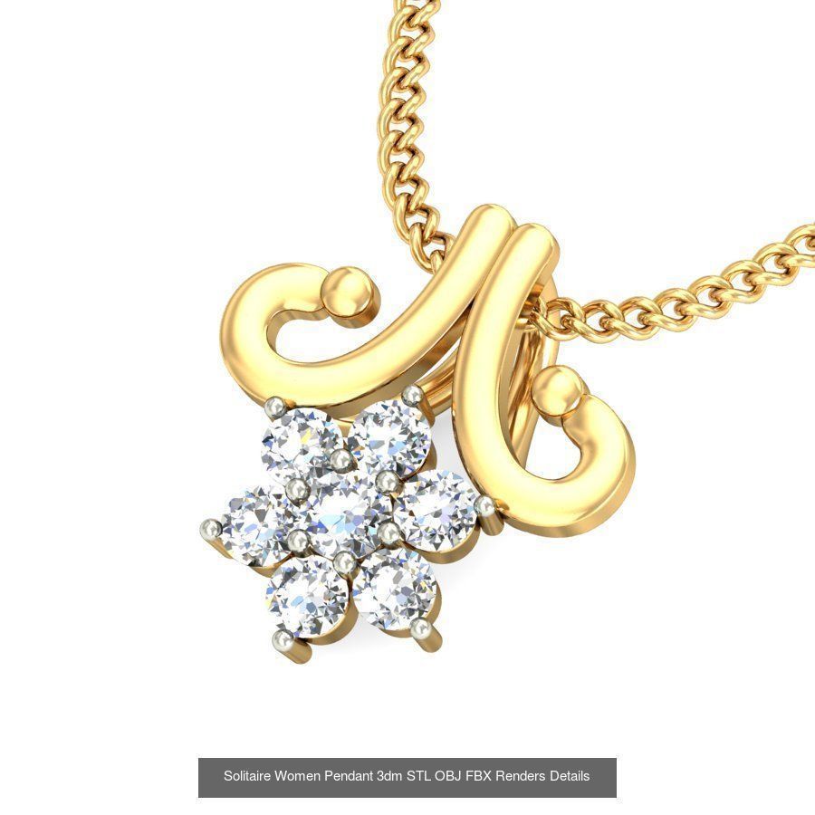 150 Solitaire Women Pendant 3dm STL OBJ FBX Renders Collection _116