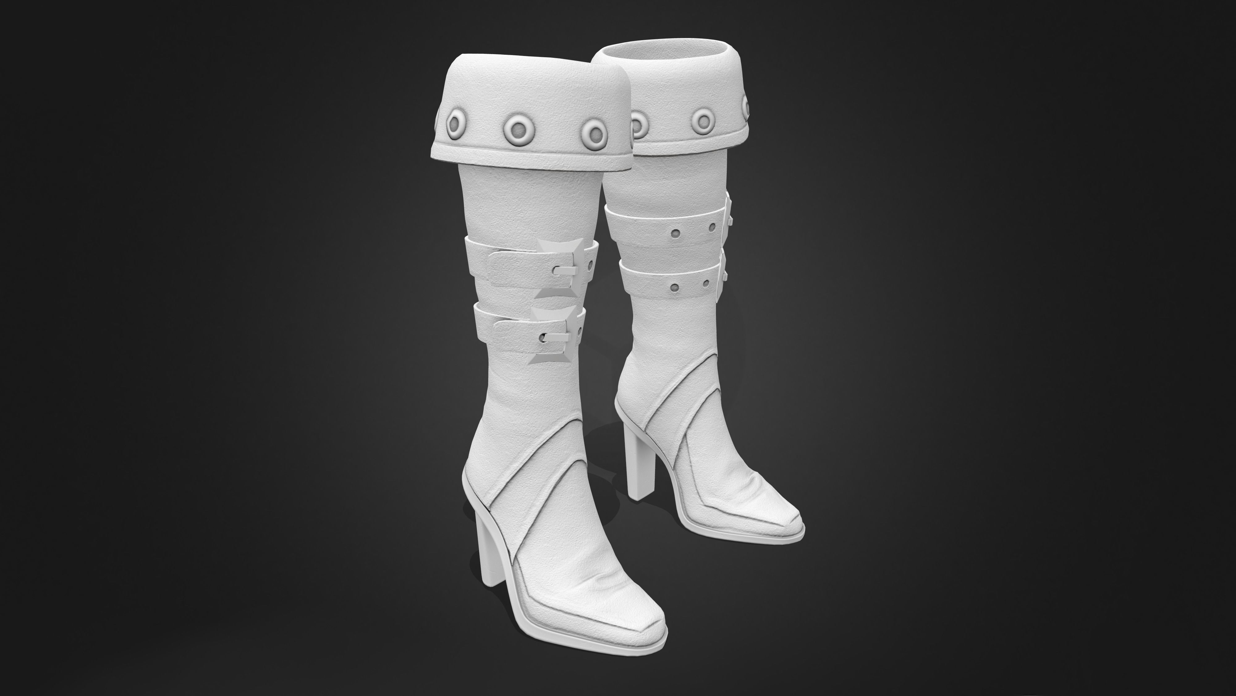 Female Warrior Pirate High Heel Boots Low-poly 3D model_8