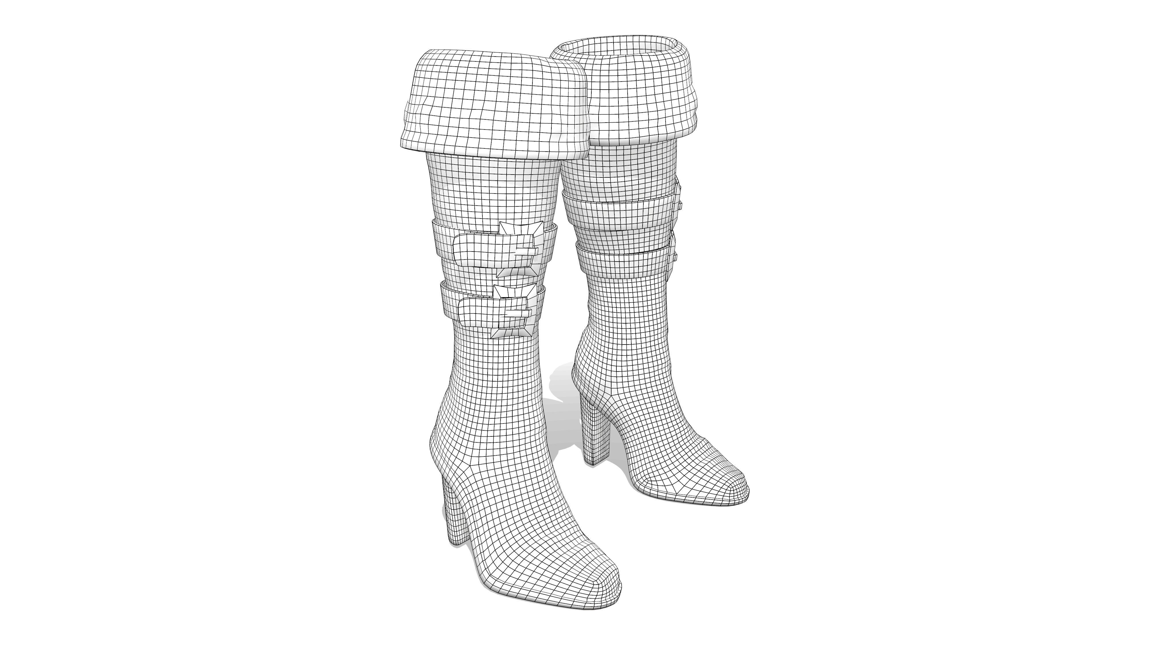 Female Warrior Pirate High Heel Boots Low-poly 3D model_6