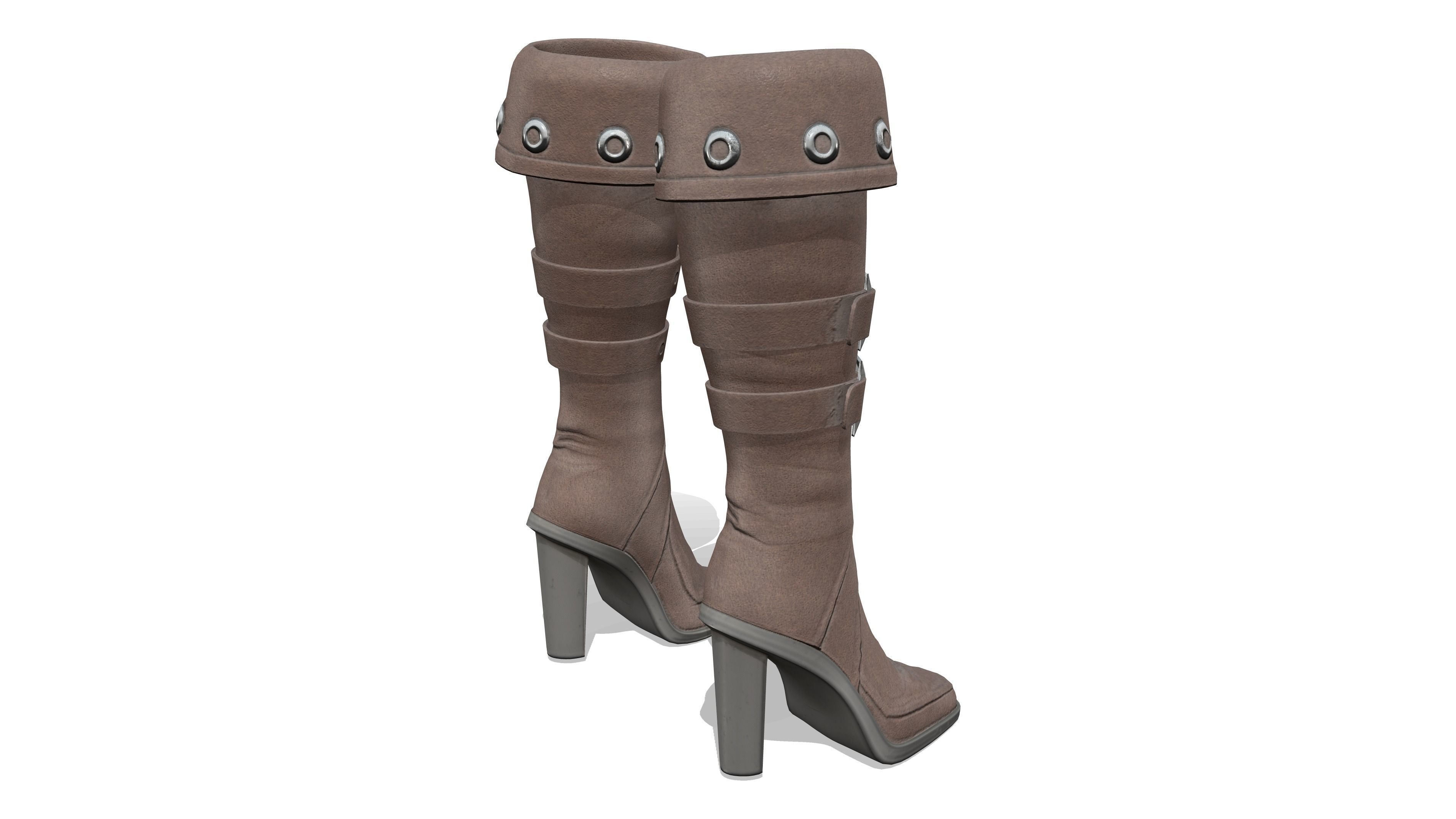 Female Warrior Pirate High Heel Boots Low-poly 3D model_5