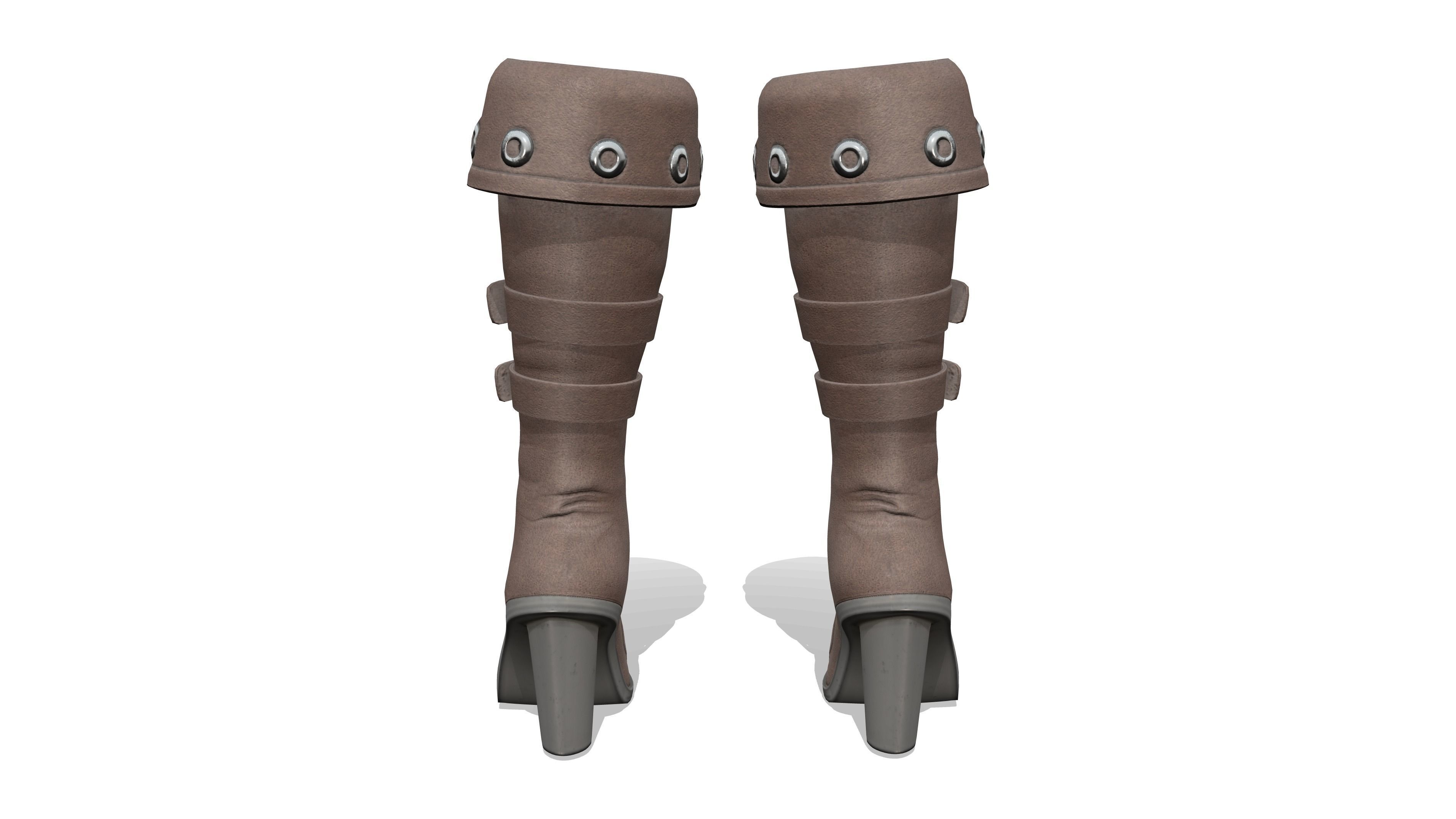 Female Warrior Pirate High Heel Boots Low-poly 3D model_4