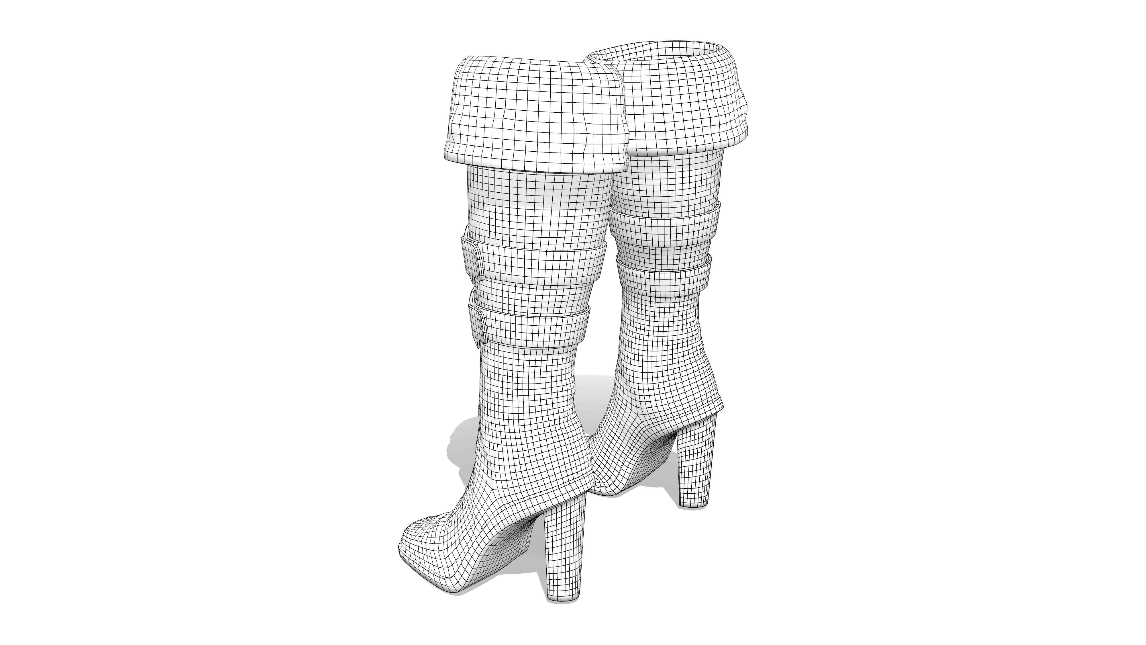 Female Warrior Pirate High Heel Boots Low-poly 3D model_7