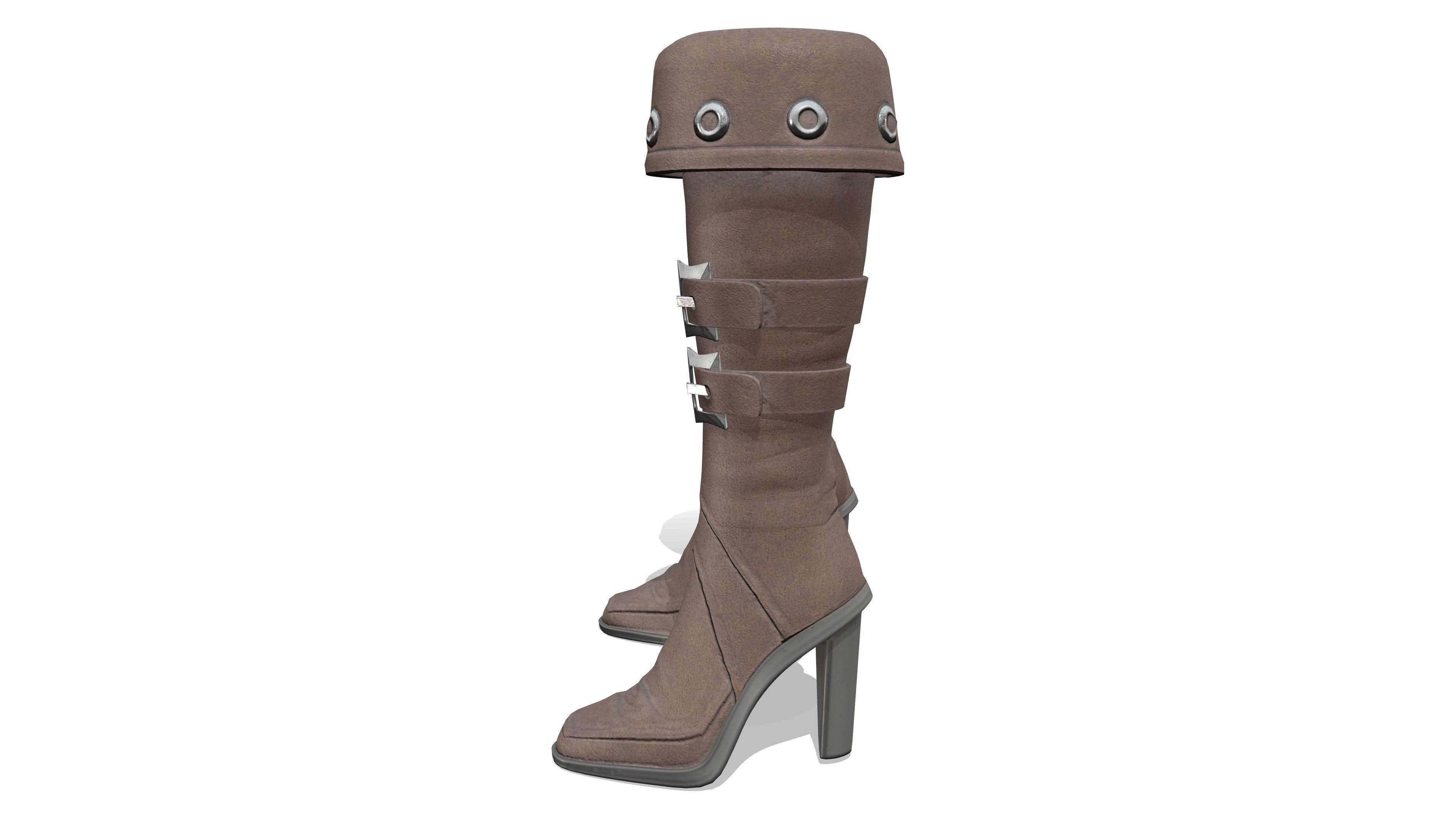 Female Warrior Pirate High Heel Boots Low-poly 3D model_3