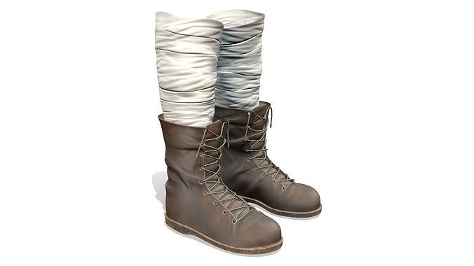 Bandage Wrap Socks Grunge Urban Dystopian Lace Up Boots Low-poly 3D model