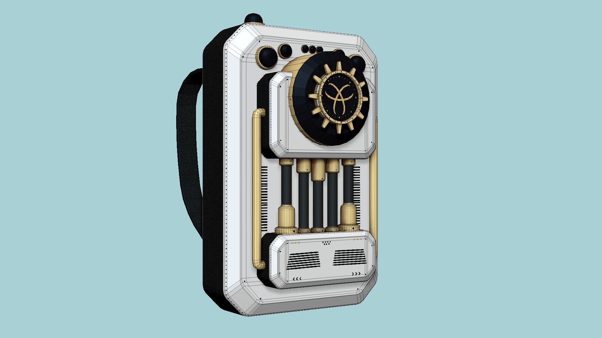 SciFi Backpack I04 White Gold - Fashion Character Design Low-poly 3D model_6