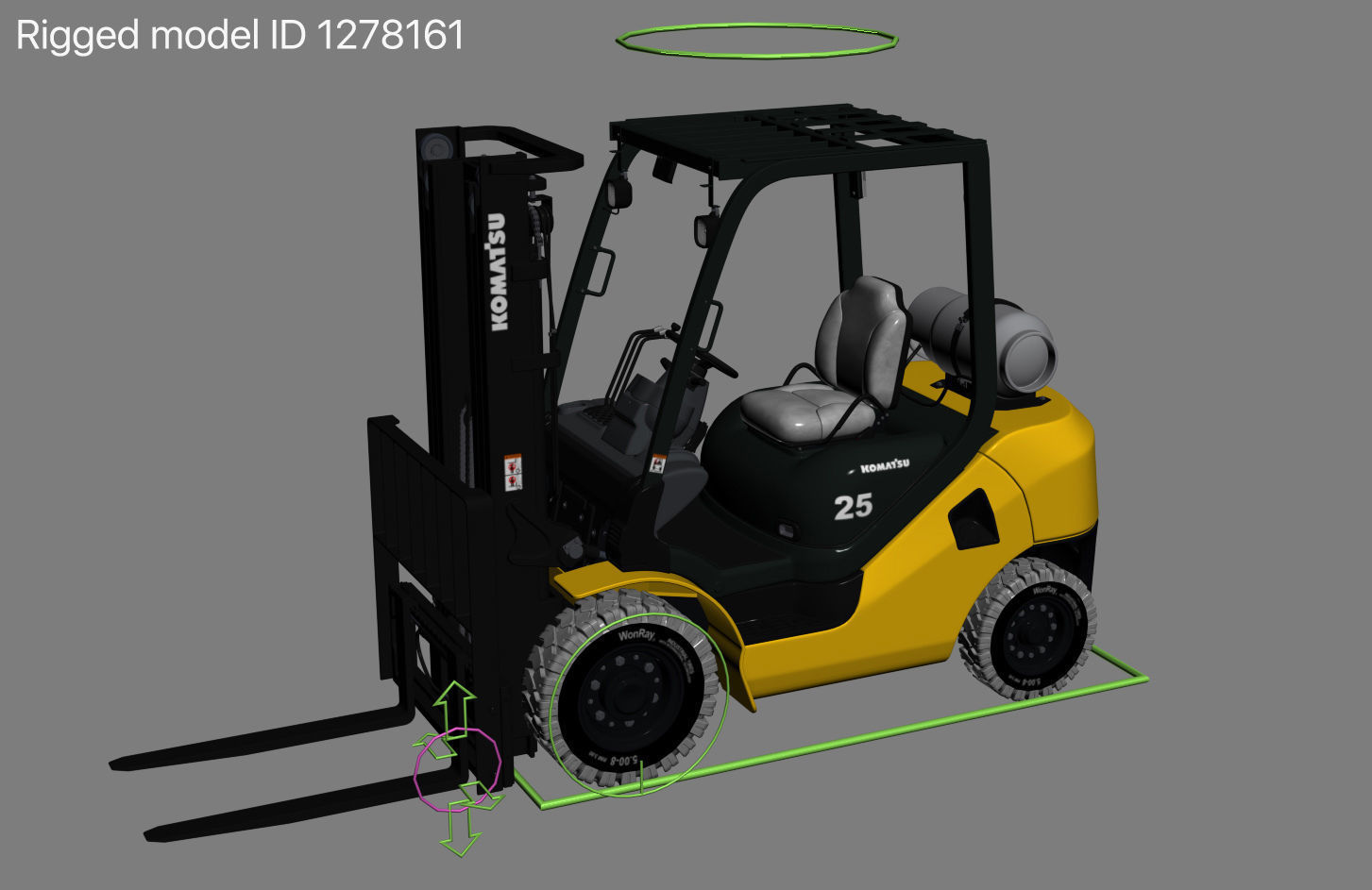 Forklift Komatsu BX50 Rigged 3D model_3