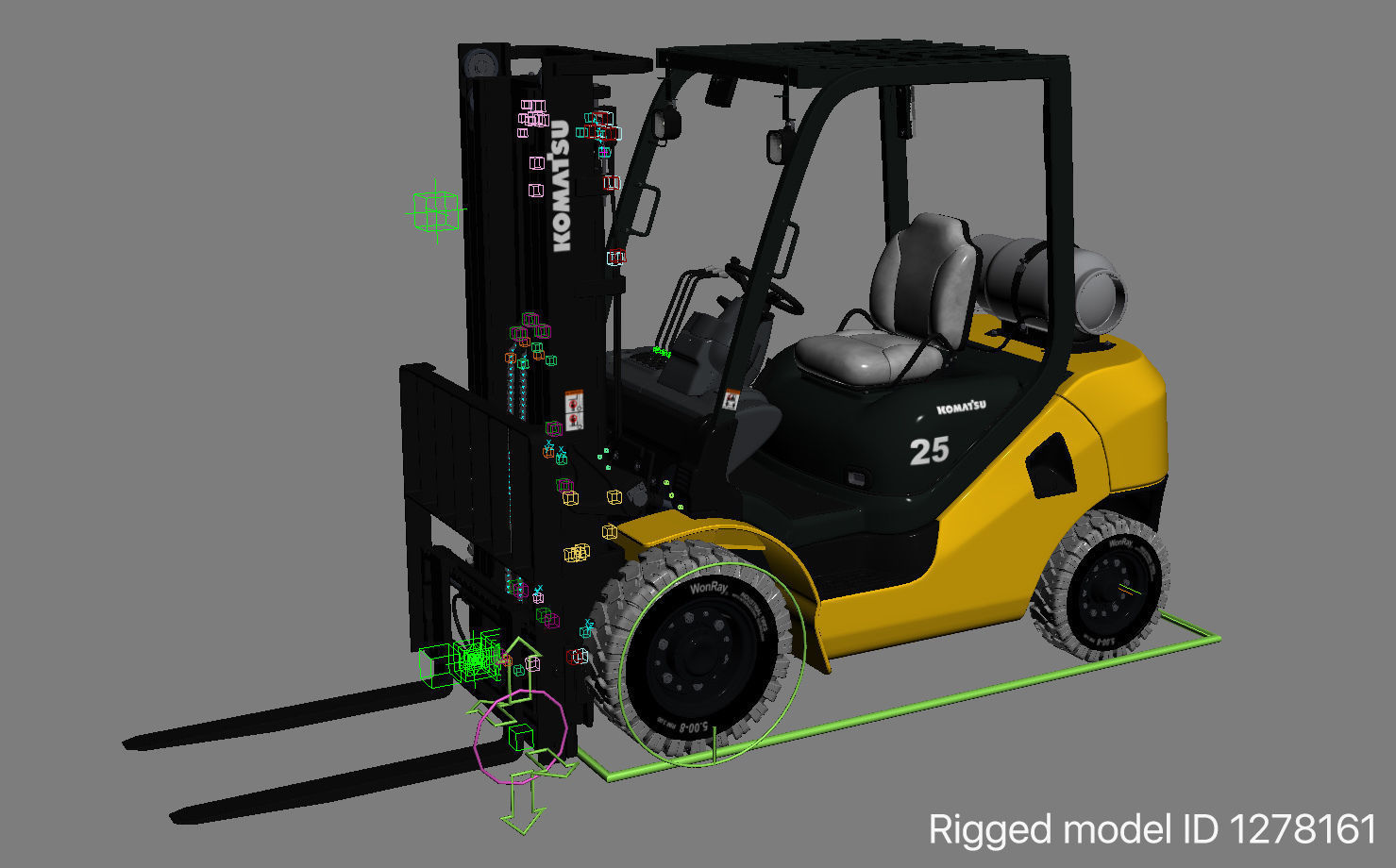 Forklift Komatsu BX50 Rigged 3D model_4
