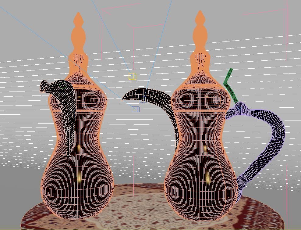 Dallah two golden coffee pots on table 3D model_3