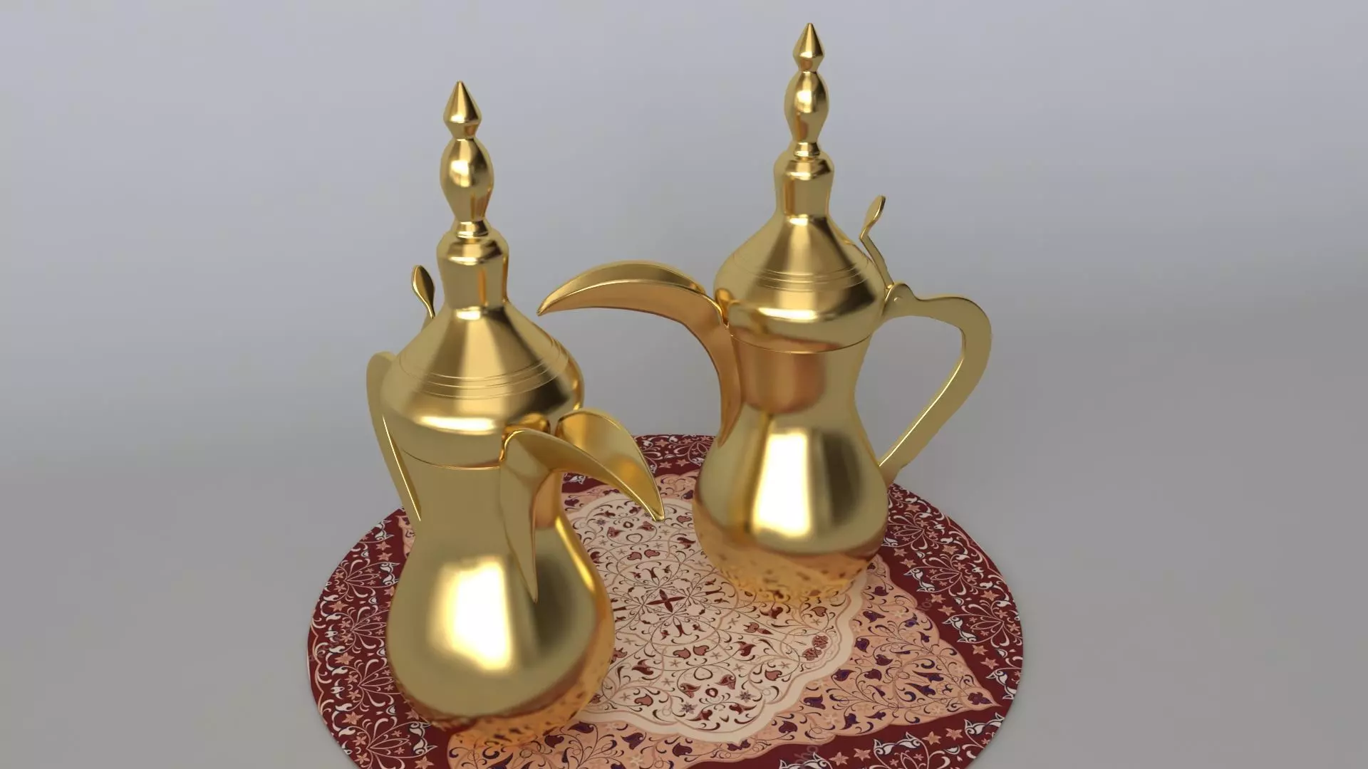 Dallah two golden coffee pots on table 3D model_0
