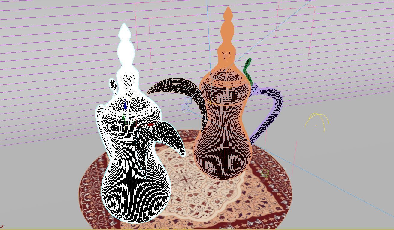 Dallah two golden coffee pots on table 3D model_4