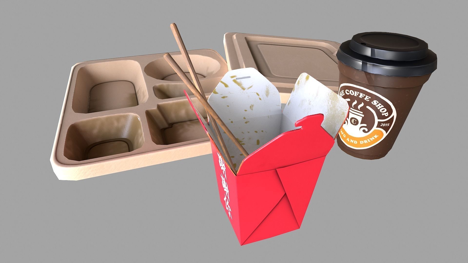 fast food containers Low-poly 3D model_2