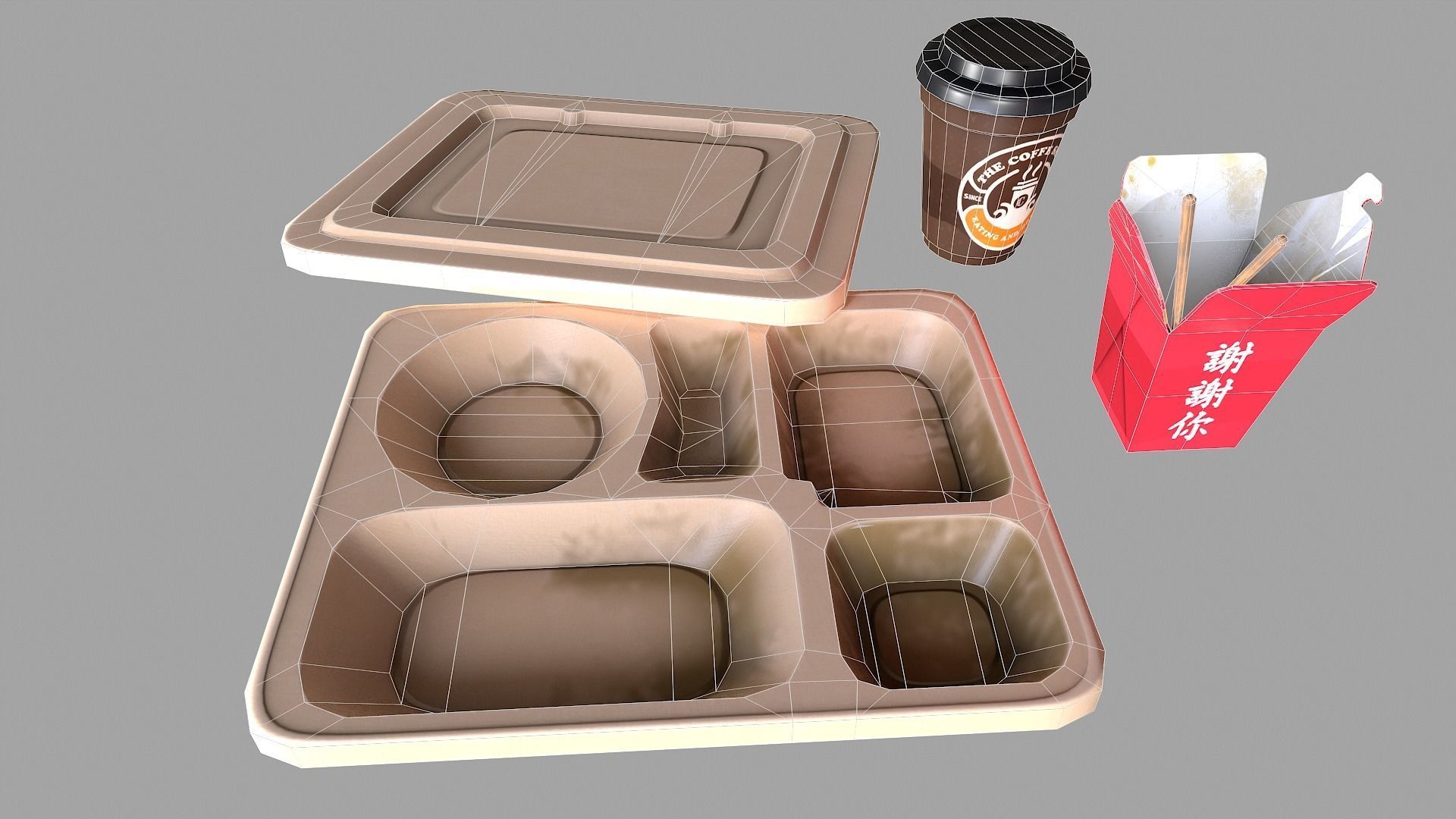 fast food containers Low-poly 3D model_4