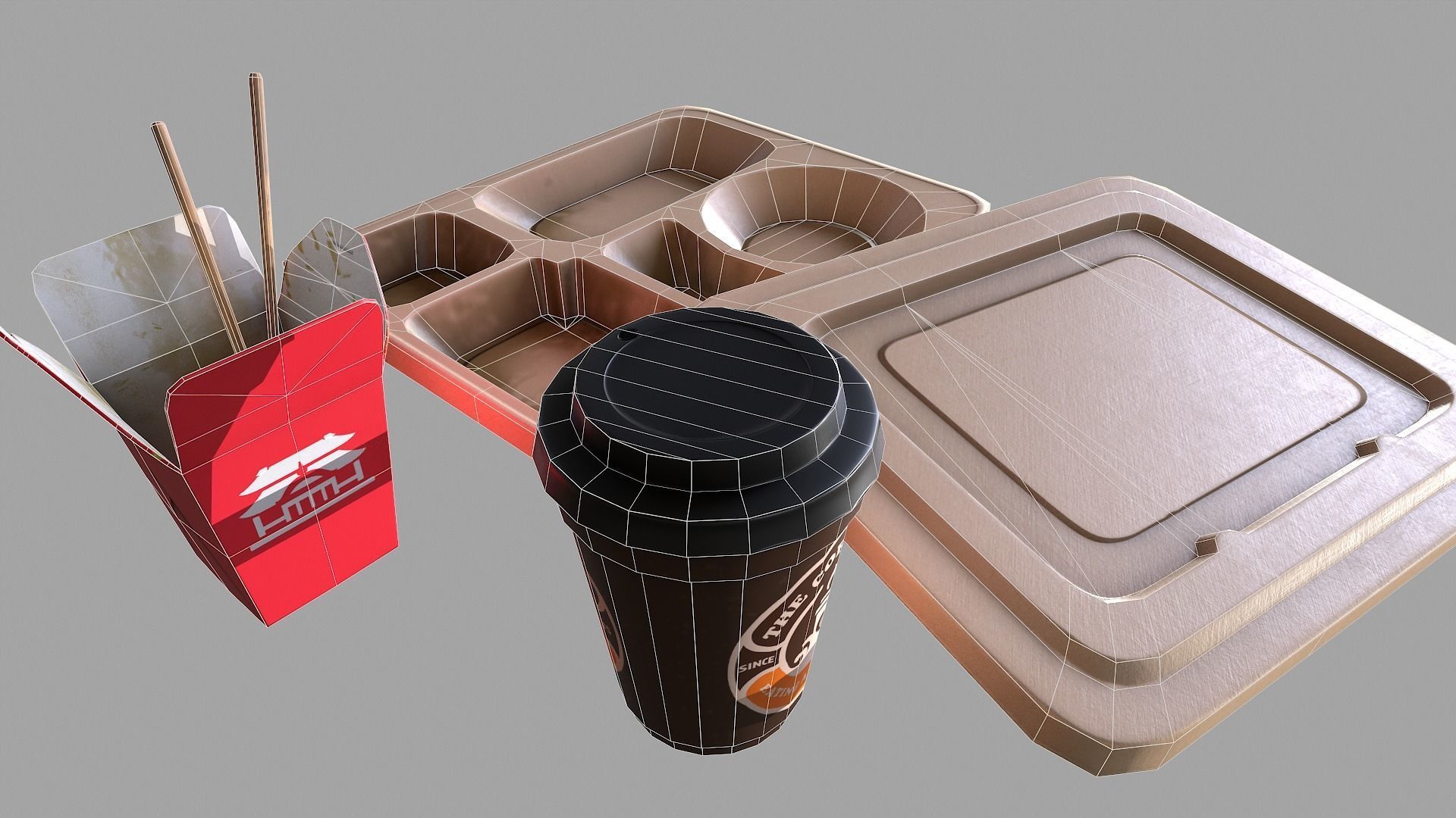 fast food containers Low-poly 3D model_6