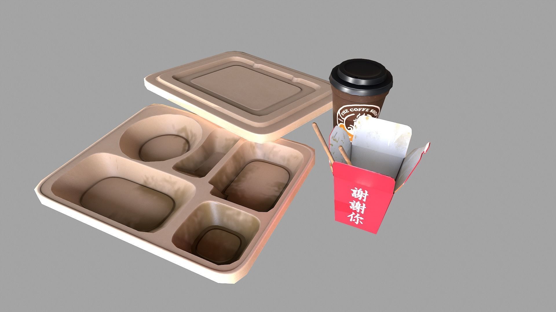 fast food containers Low-poly 3D model_1