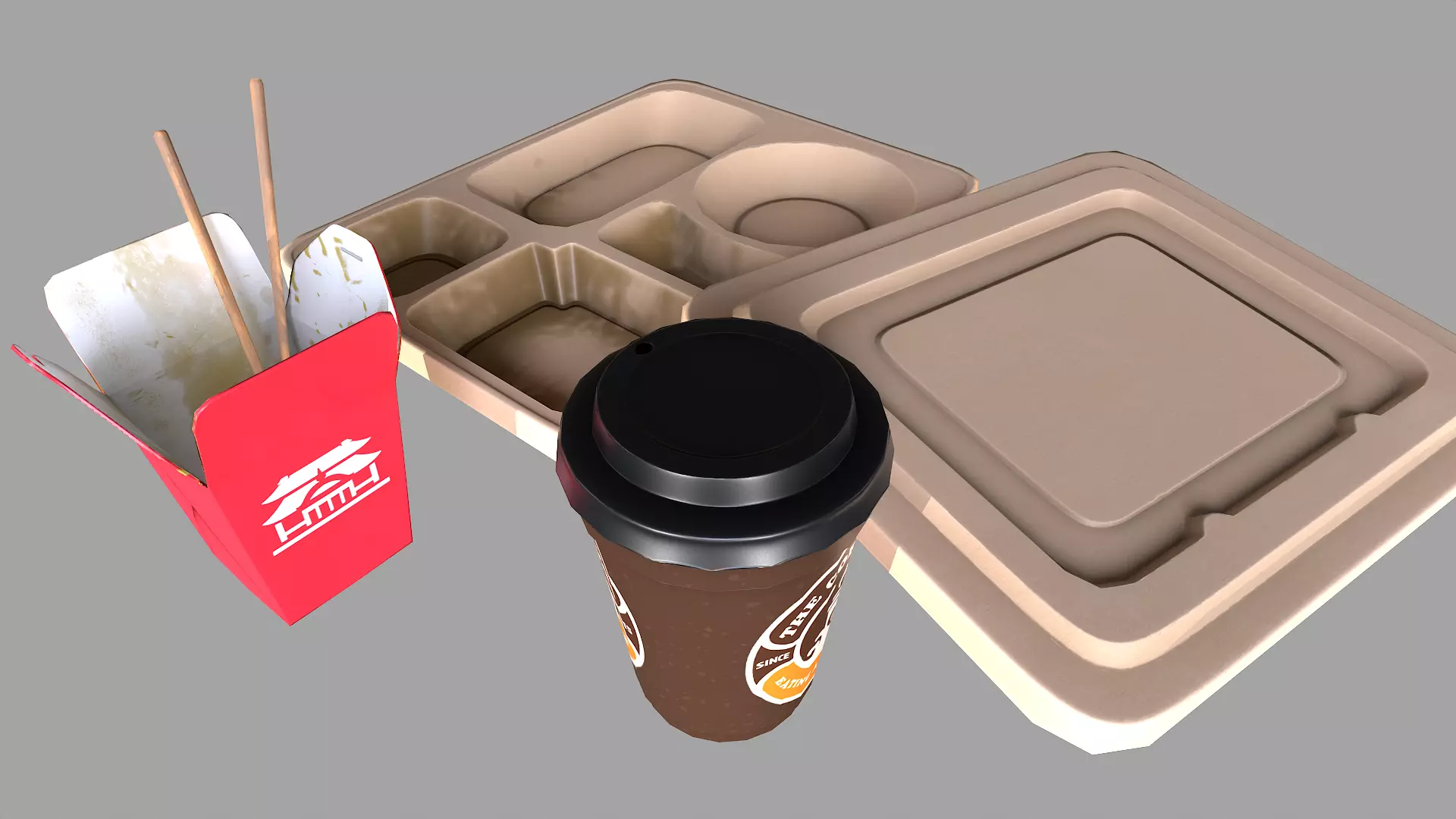 fast food containers Low-poly 3D model_0