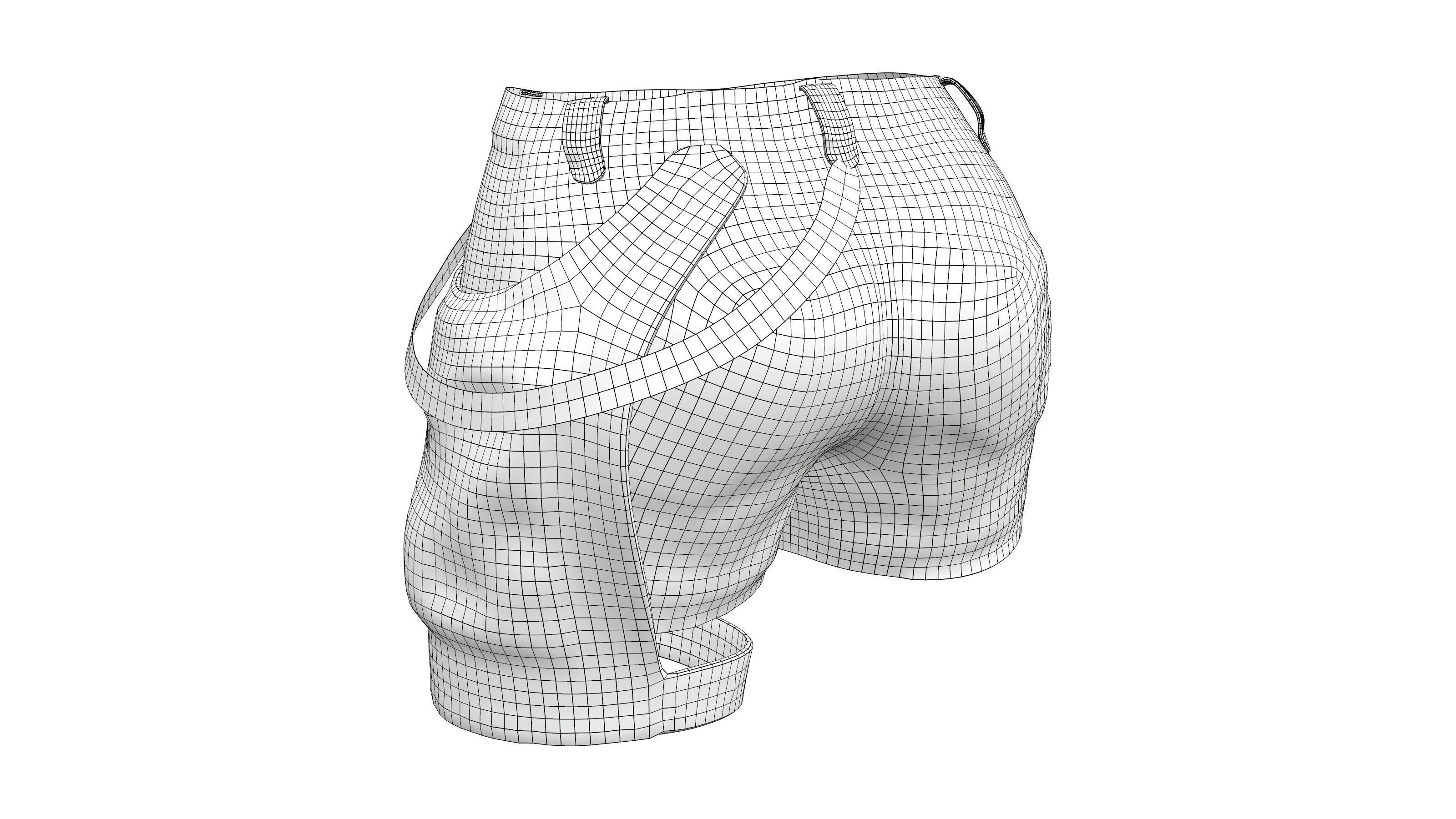 Chains and Rivets Decorated Black Torn Shorts Low-poly 3D model_7