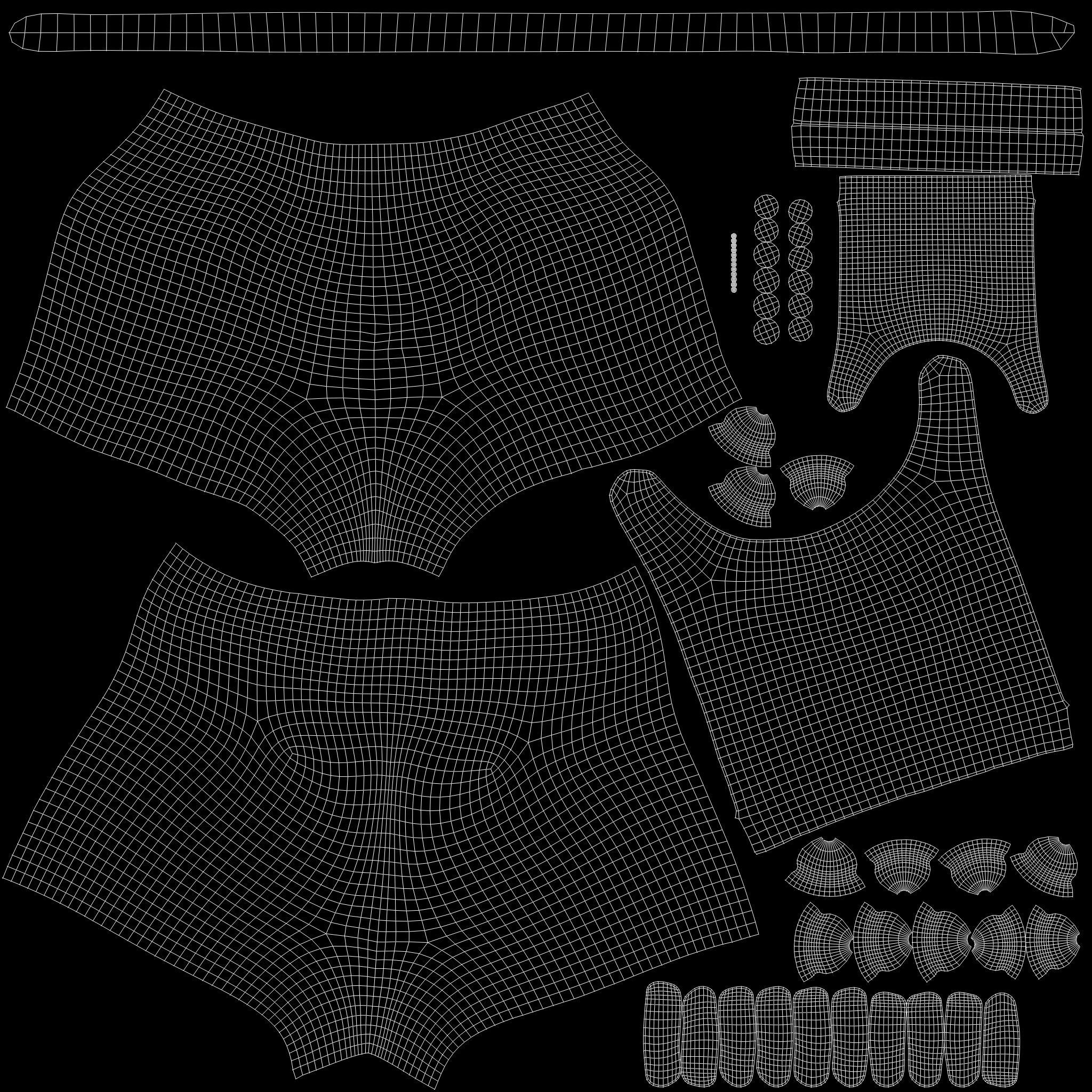 Chains and Rivets Decorated Black Torn Shorts Low-poly 3D model_13