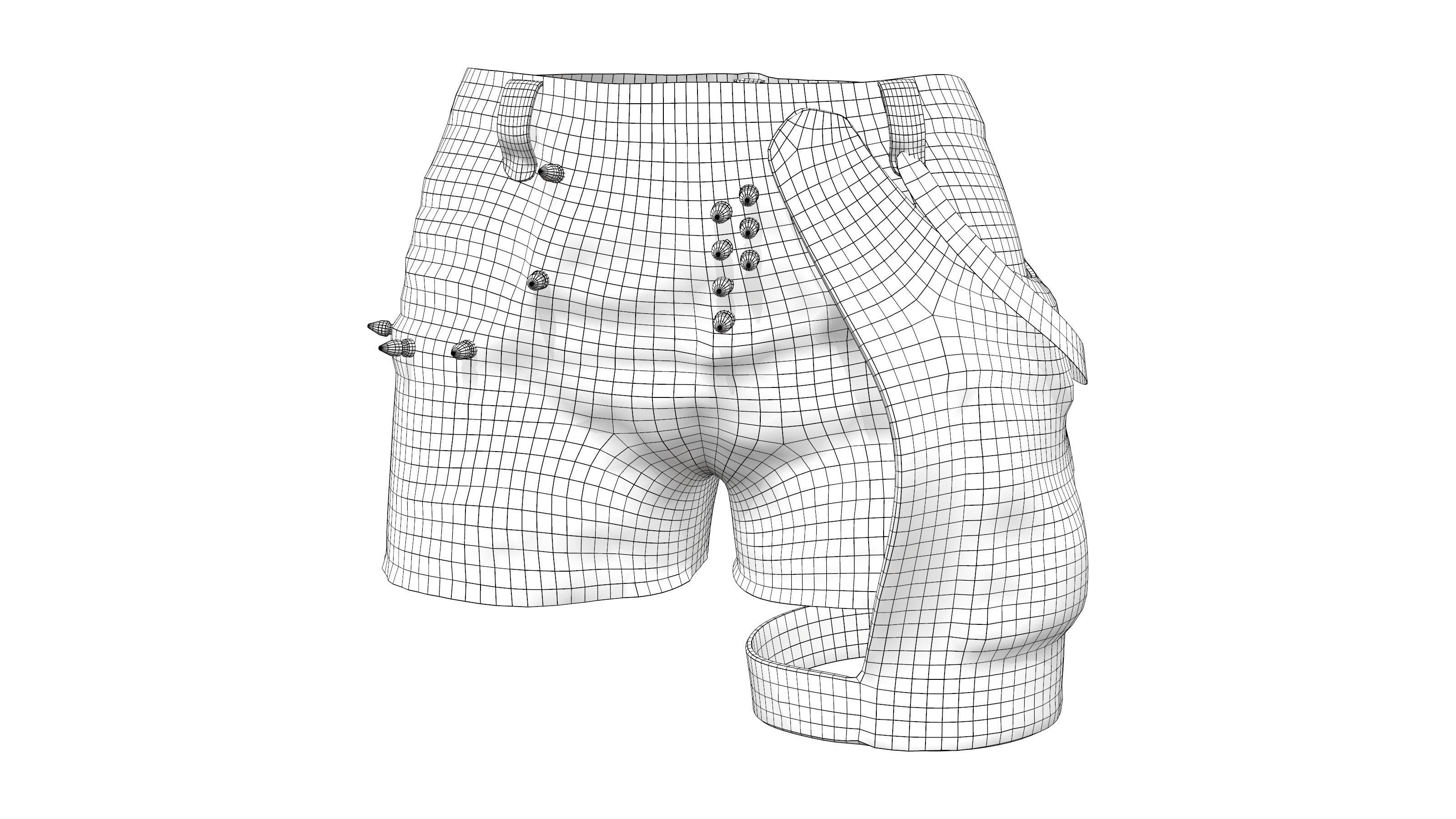Chains and Rivets Decorated Black Torn Shorts Low-poly 3D model_6