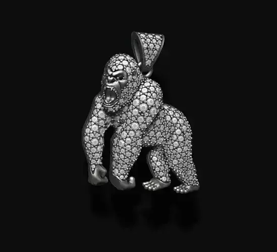 Angry roaring Gorilla pendant gems