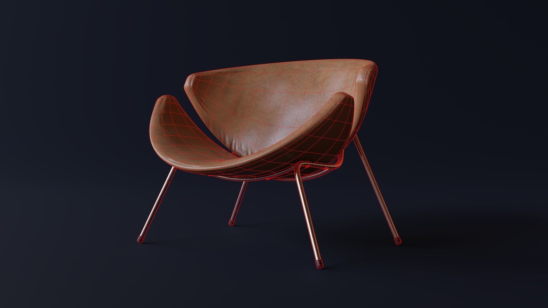 Mid-Century Orange Slice Chair Low-poly 3D model_5