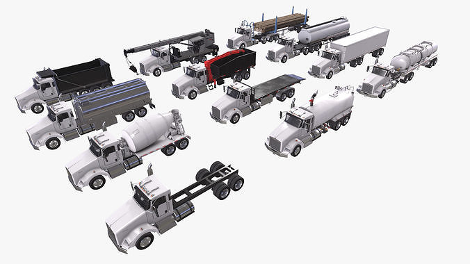 Kenworth T800 Trucks Collection Low-poly 3D model