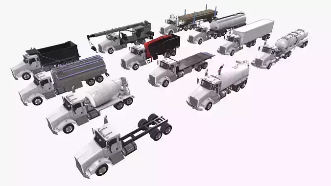 Kenworth T800 Trucks Collection Low-poly 3D model