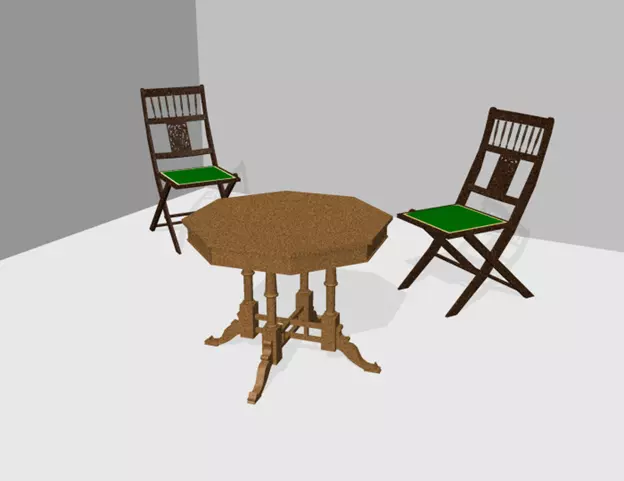 Antique Table with 2 Chairs 3D model_0