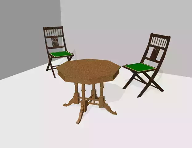Antique Table with 2 Chairs 3D model