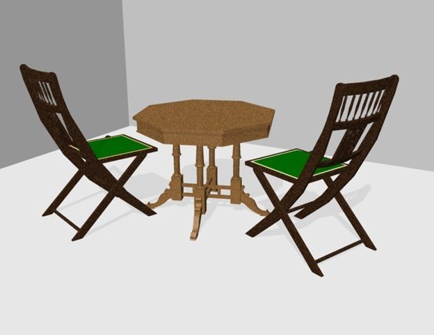 Antique Table with 2 Chairs 3D model_2