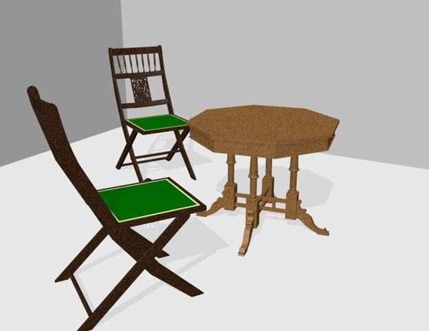 Antique Table with 2 Chairs 3D model_1