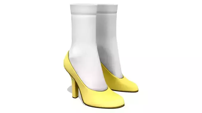 Yellow Retro High Heel Stiletto Shoes With White Ankle Socks