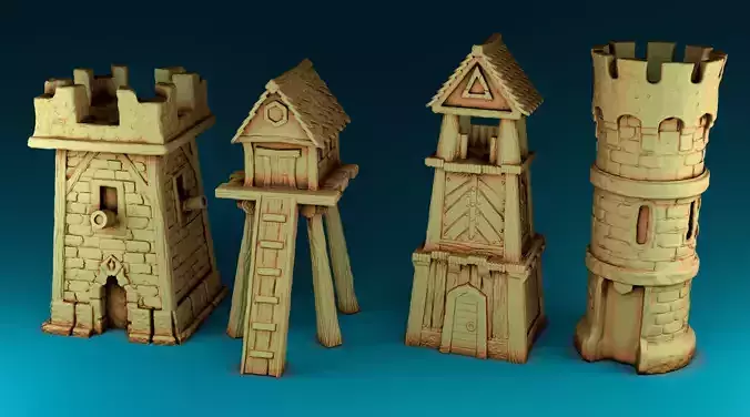 Stylized Middle Ages Towers 3D print model