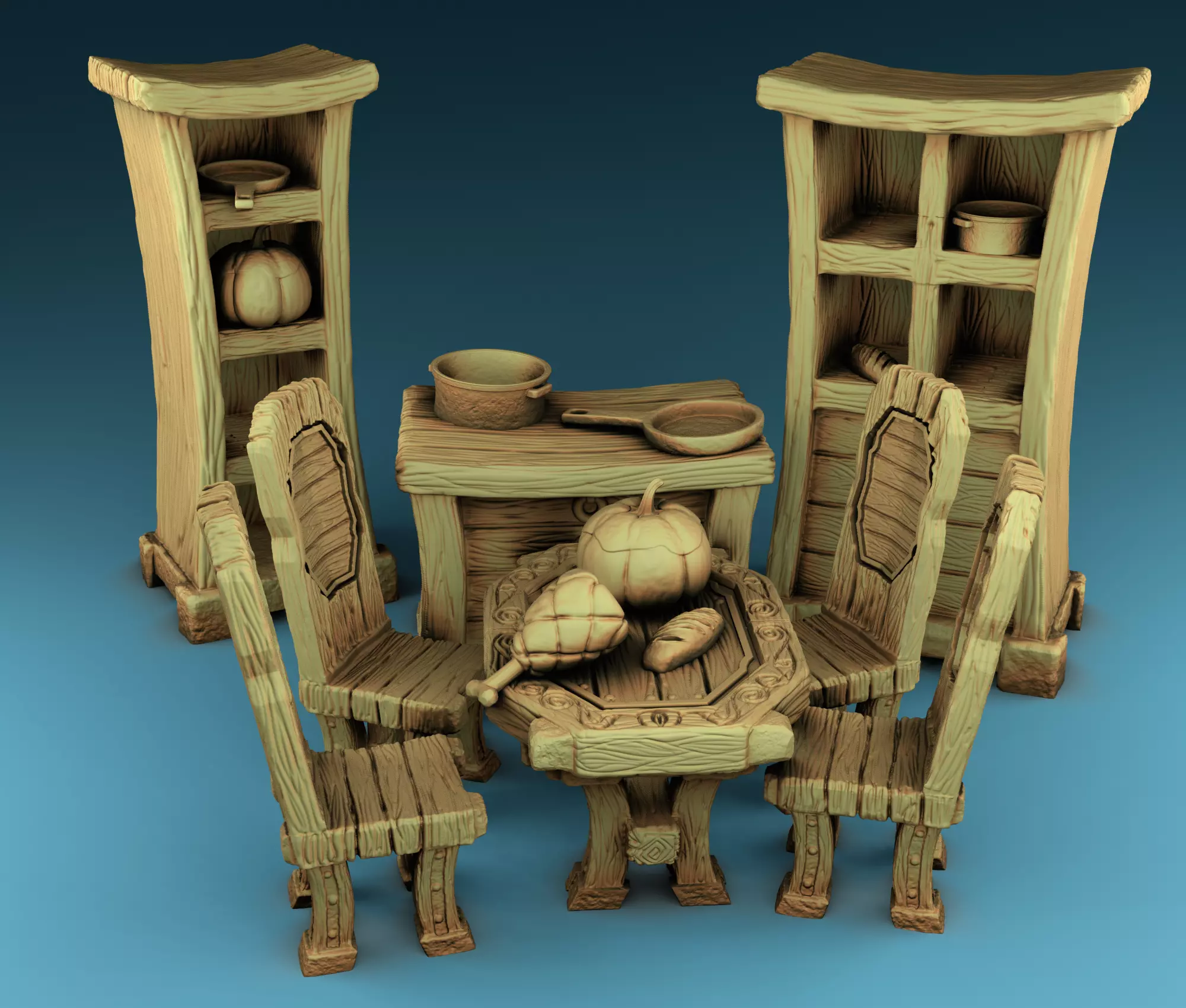 Stylized Middle Ages Kitchen 3D print model_0