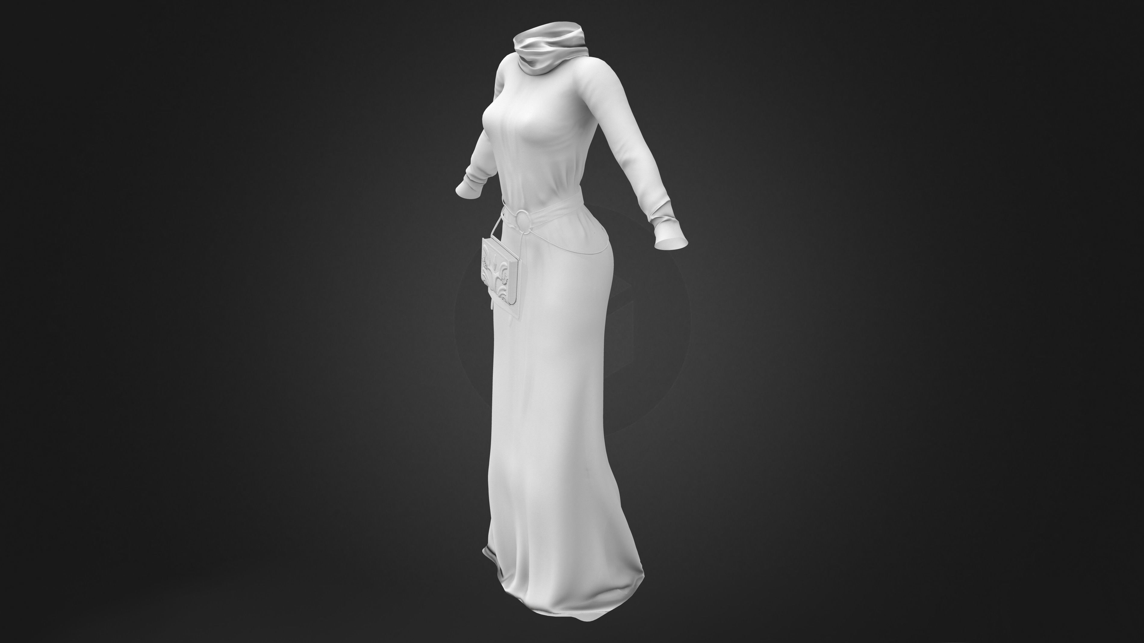 Female Space Monk Robe With Optional Book Belt Accessory Low-poly 3D model_9