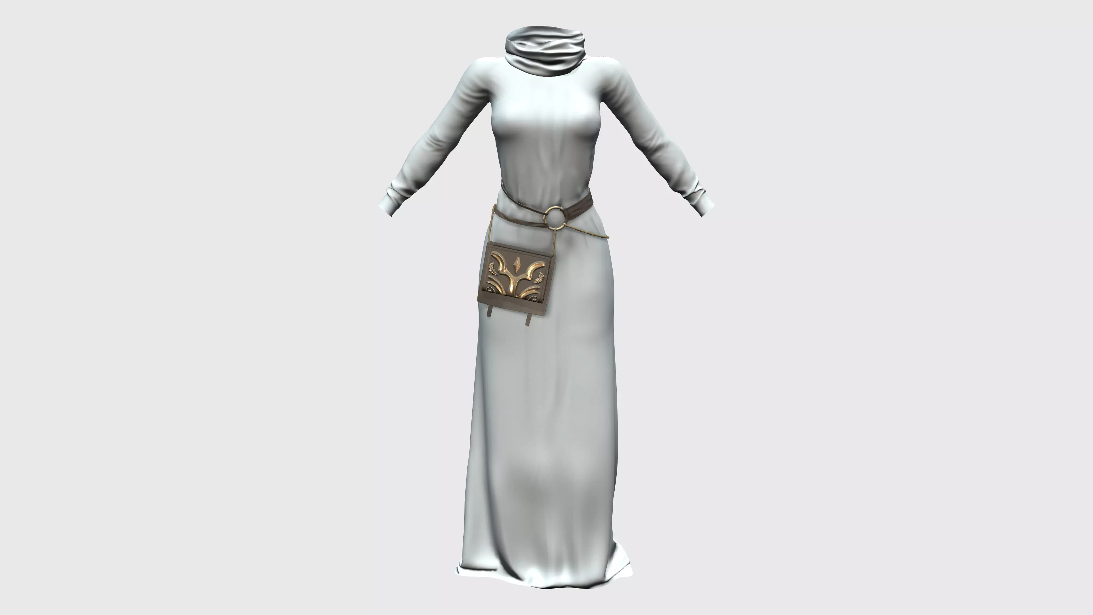 Female Space Monk Robe With Optional Book Belt Accessory Low-poly 3D model_0
