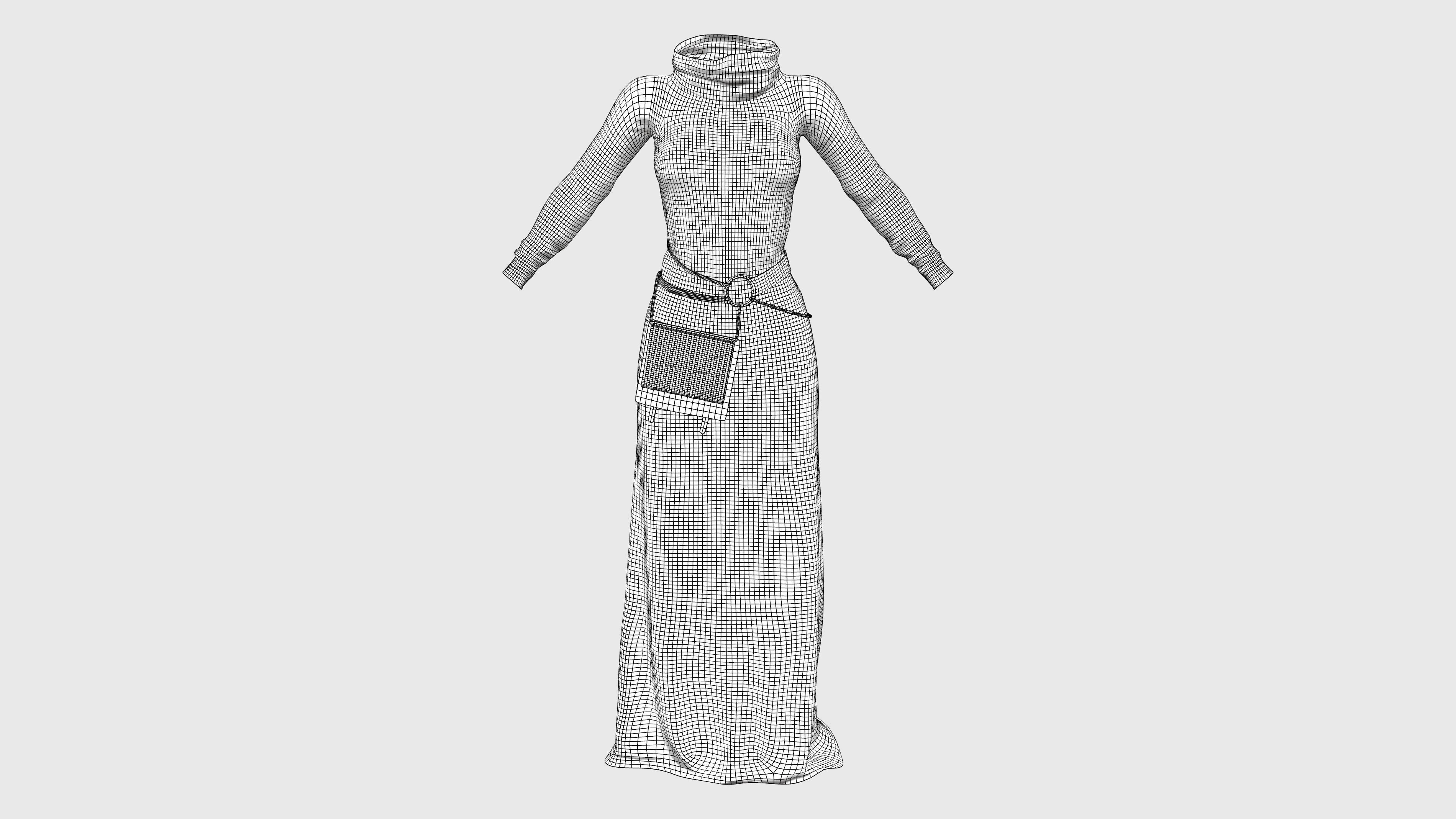 Female Space Monk Robe With Optional Book Belt Accessory Low-poly 3D model_7