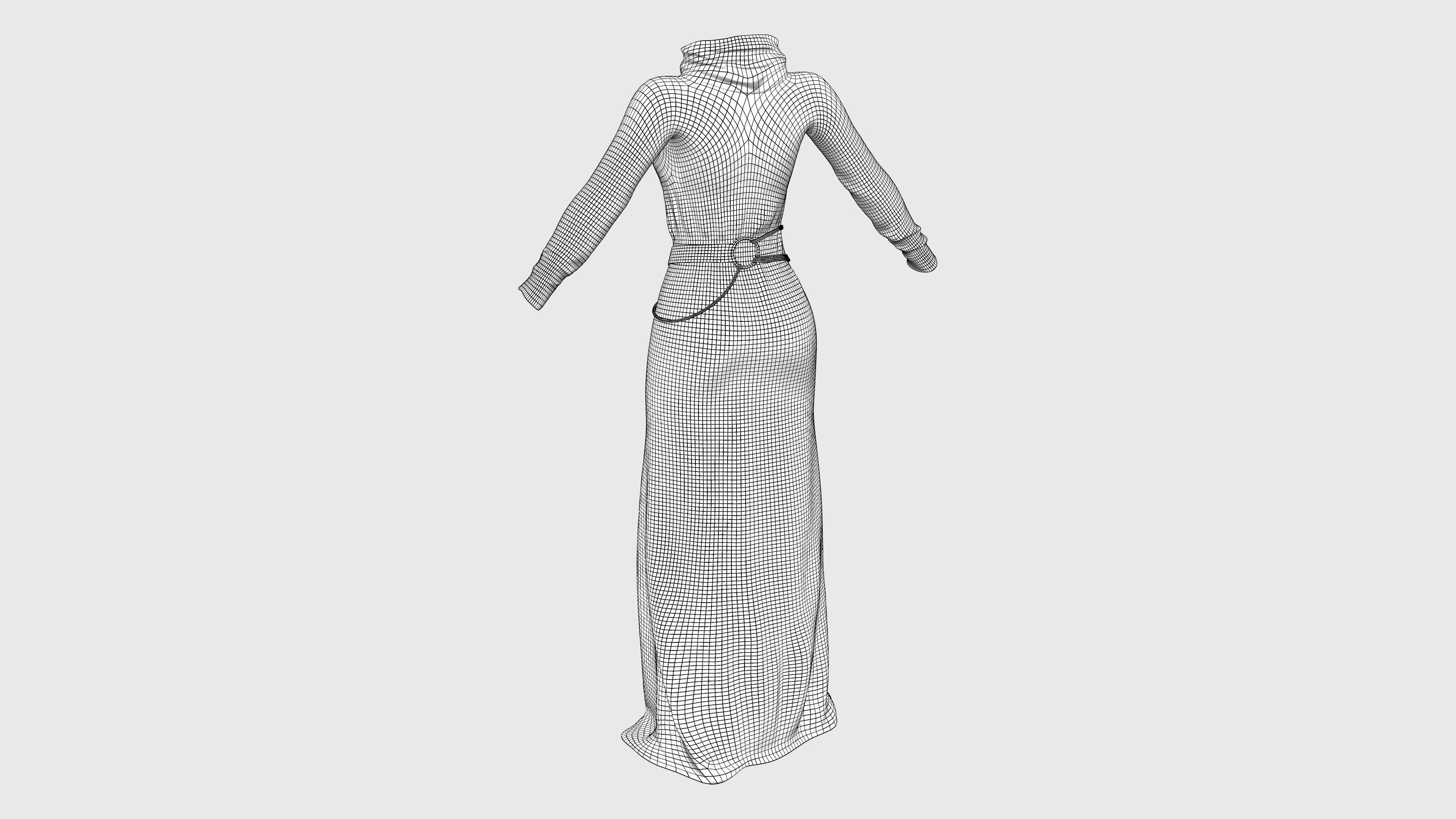 Female Space Monk Robe With Optional Book Belt Accessory Low-poly 3D model_8