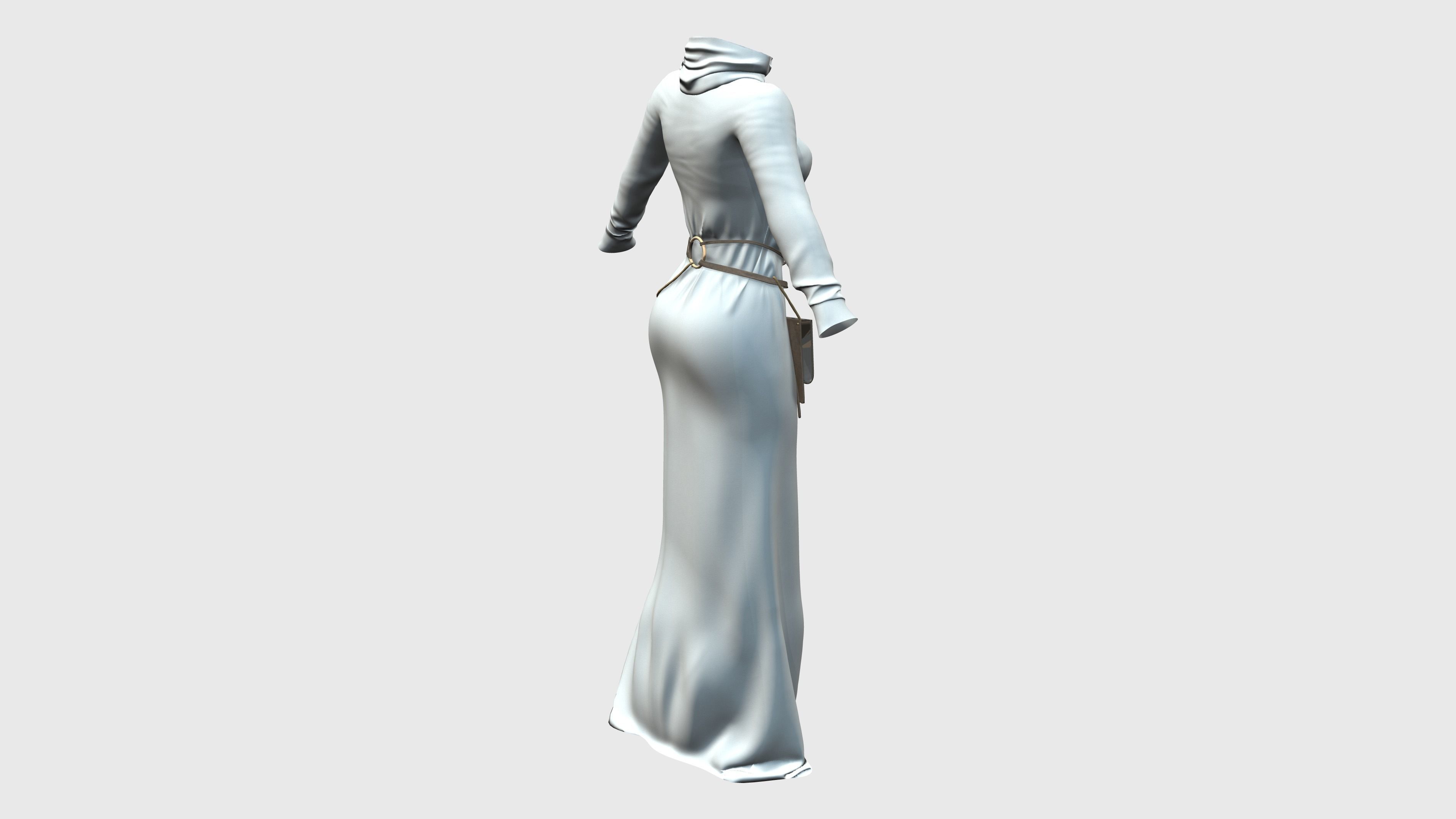 Female Space Monk Robe With Optional Book Belt Accessory Low-poly 3D model_6