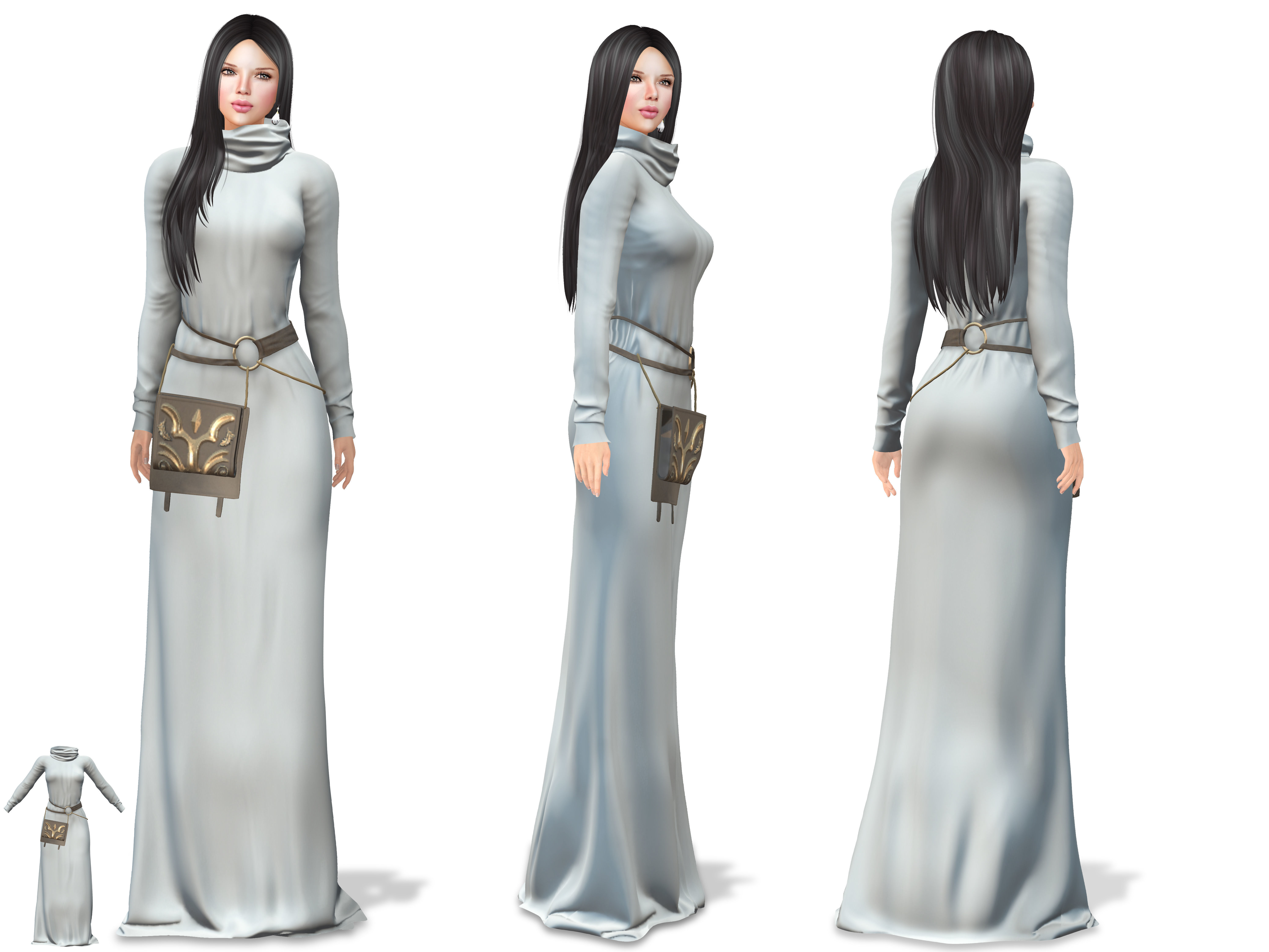 Female Space Monk Robe With Optional Book Belt Accessory Low-poly 3D model_2