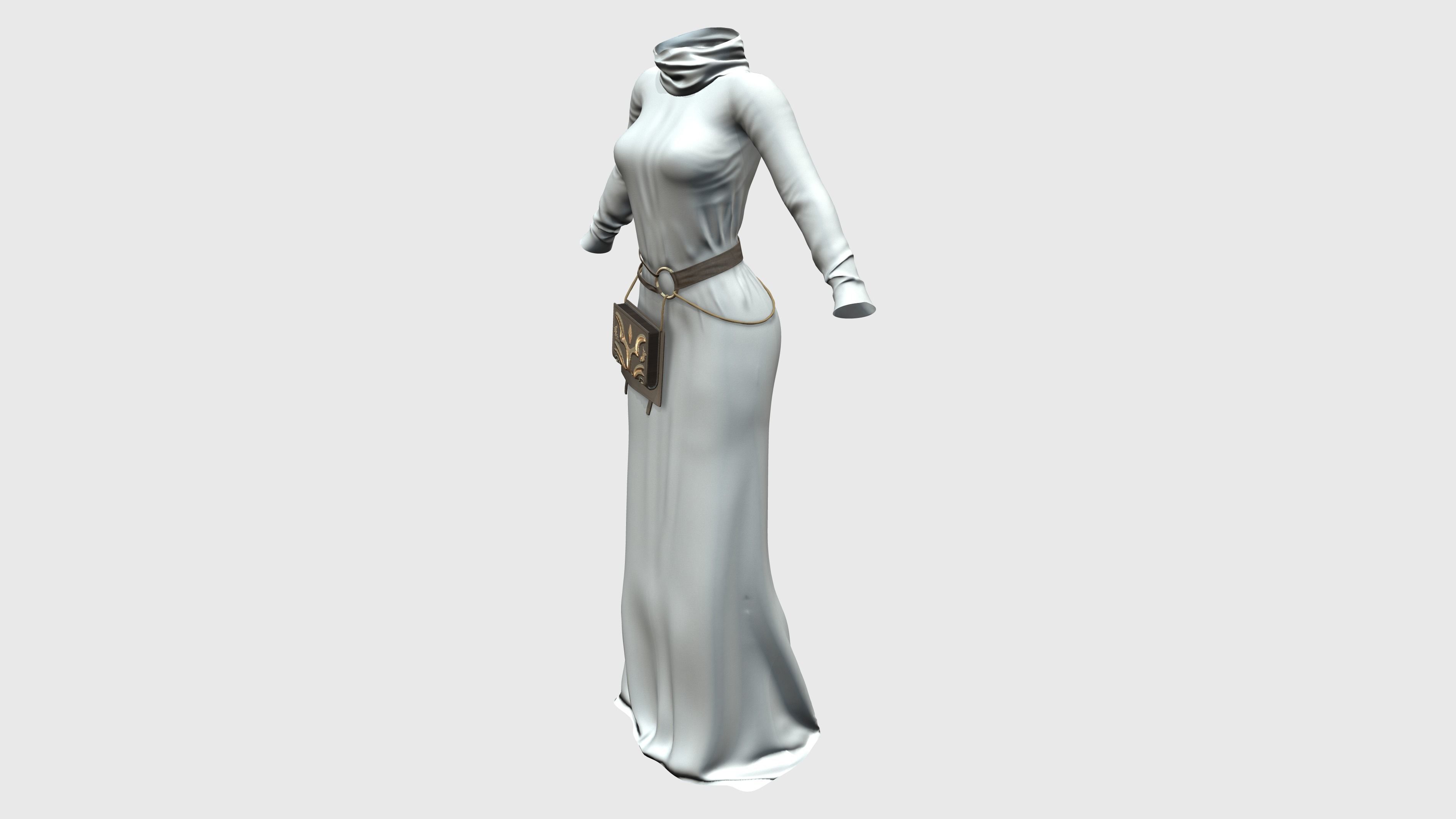Female Space Monk Robe With Optional Book Belt Accessory Low-poly 3D model_3