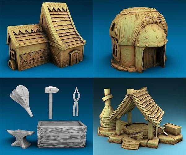Stylized Middle Ages models Set  3D print model