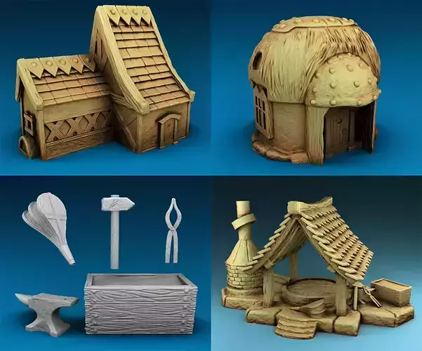Stylized Middle Ages models Set  3D print model