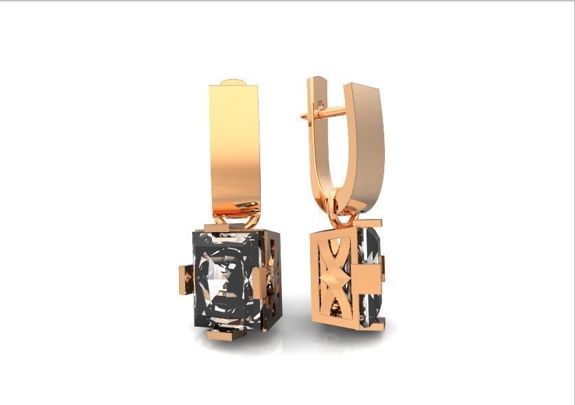 stylish earrings with stone 3D print model_1