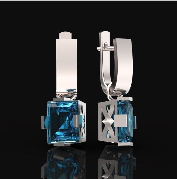 stylish earrings with stone 3D print model_2