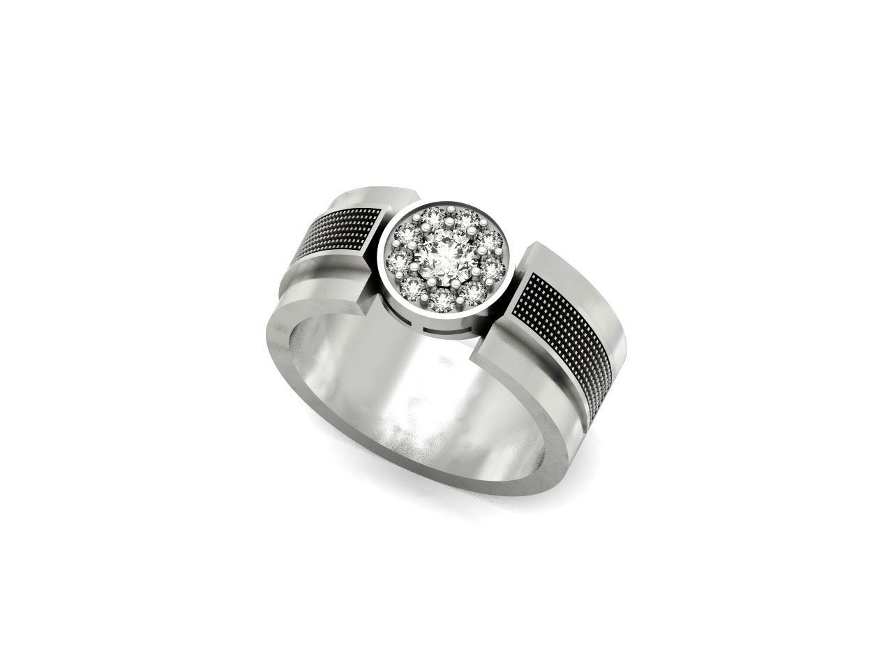 man ring with diamonds 3D print model_2